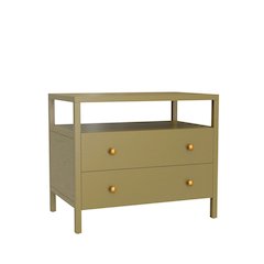 Modern Farmhouse Nightstand with Drawer Rubberwood Solids Oak Veneer