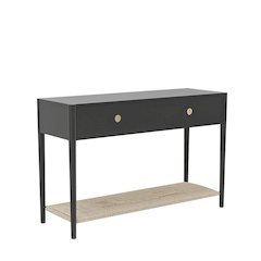Console Table Charcoal Gray Modern Design with Drawer and Open Shelf Storage