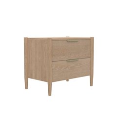 Light-Tone Rubberwood Nightstand with Oak Veneer and Modern Drawer Design