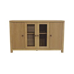 Glass and Wood Sideboard with Left and Right Cabinet Storage Farmhouse Design