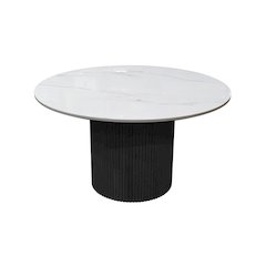 Black Round Dining Table with Quartz Top and Modern Sturdy Legs