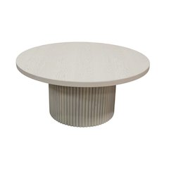 White Wash Round Cocktail Table with Modern Design and Sturdy Base