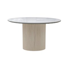 Round Dining Table White Wash Base Quartz Top Modern Design Solid Construction