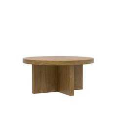 Round Coffee Table Oak Wood Modern Rustic Design Single Piece