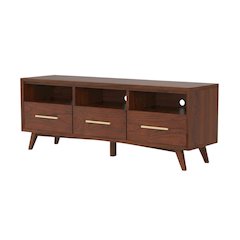 Mid Century Modern Brown TV Console with Mahogany Solids & Veneer