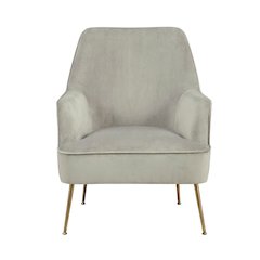 Velour Fabric Accent Chair with Rubberwood Frame, Grey with Gold Legs