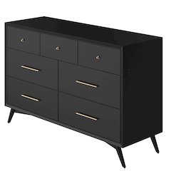 Flynn Mid Century Modern 7 Drawer Dresser, Black
