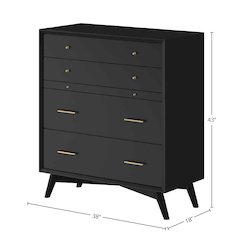 Flynn Mid Century Modern 4 Drawer Multifunction Chest w/Pull Out Tray, Black