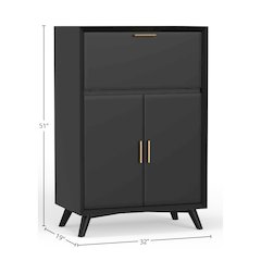 Flynn Large Bar Cabinet w/Drop Down Tray, Black