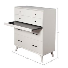 Flynn Mid Century Modern 4 Drawer Multifunction Chest w/Pull Out Tray, White