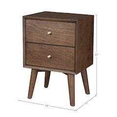 Flynn Mid Century Modern 2 Drawer Nightstand, Walnut