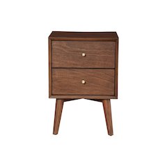 Flynn Mid Century Modern 2 Drawer Nightstand, Walnut