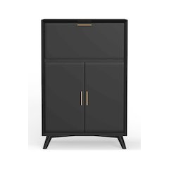 Flynn Large Bar Cabinet w/Drop Down Tray, Black
