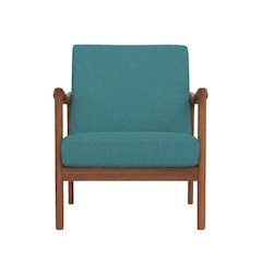 Solid Rubberwood Lounge Chair, Transitional Accent Chair, Medium Brown-Turquoise