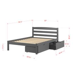 FULL ECONO BED WITH DUAL UNDER BED DRAWERS DARK GREY FINISH