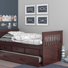 Twin Mission Rake Bed W/3 Drawer Elevation Kit And Twin Trundle