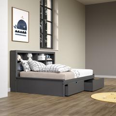 Full Bookcase Day Bed In Dark Grey W/ Dual Under Bed Drawers