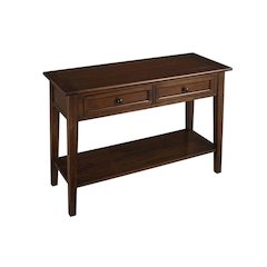 Cherry Brown Sofa Table with Shelf and Gunmetal Hardware in Solid Mahogany