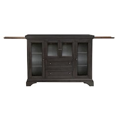 Gray Flip-Top Server Buffet Cabinet with Glass Doors and Drop Leaf Feature