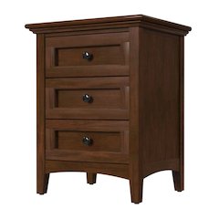 30 Inch Wooden Nightstand, 3 Drawer Brown Bedroom Table in Solid Wood