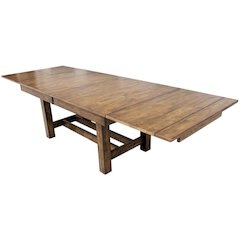 Brown Extendable Trestle Dining Table with Leaf, Rustic Table for 8