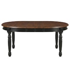 Black oval dining table with solid rubberwood top and casual style