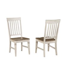 Beacon Slatback Side Chair with Wood Seating, Smokey White & Peppercorn