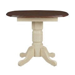 Round Drop-Leaf Dining Table in Merlot-Buttermilk Finish, Adjustable Length