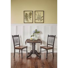 British Isles 26" - 42" Round Double Drop-Leaf Dining Table, Oak-Black Finish