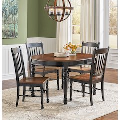 British Isles 52" - 76" Oval Dining Table with (2) 12" Leaves, Oak-Black Finish