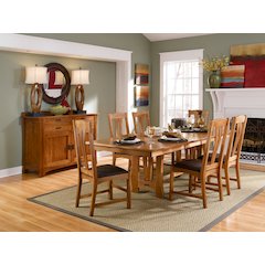 96" Trestle Table with Two (2) 18" Self-Storing Leaves, Warm Amber Finish