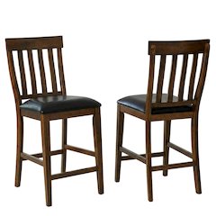 Rustic Whiskey Counter Stool Set with Upholstered Faux Leather Seats (2 Pack)