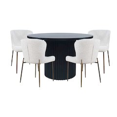 Auden Five Piece Mid-Century Modern Dining Set, Performance Upholstered Chairs