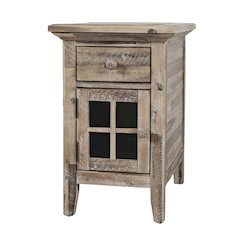 Beige Wooden End Table with Drawer, Bedside Side Table for Bedroom, Living Room