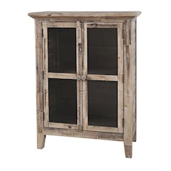 Vintage Gray Buffet Cabinet with 2 Glass Doors and Interior Shelf