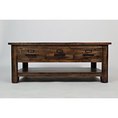 Cannon Valley Distressed Industrial Three Drawer 48" Coffee Table