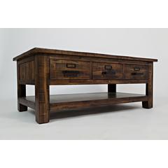 48-Inch Gray Coffee Table with Three Drawers, Acacia and MDF Construction
