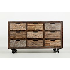 Painted Canyon Rustic Solid Acacia 9 Drawer Accent Chest with Caster Wheels