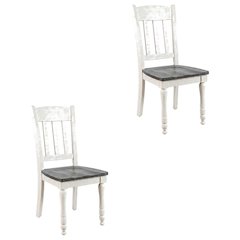 Pine Wood Rustic Slatback Farmhouse Dining Chairs, Vintage White, Set of 2