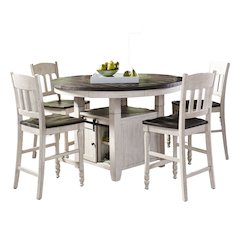 Rustic Farmhouse Five Piece Reclaimed Solid Wood Counter Height Round Dining Set
