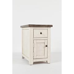 White Rustic Farmhouse Chairside Table with Reclaimed Pine Wood Construction