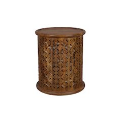 Decker Small Distressed Hardwood Global Drum End Table