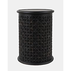 Decker Distressed Hardwood Global Drum End Table