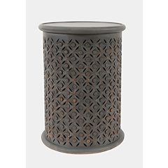 Decker Distressed Hardwood Global Drum End Table