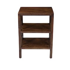 Global Archive Solid Wood Rustic Modern X-Side Accent Table with Two Shelves