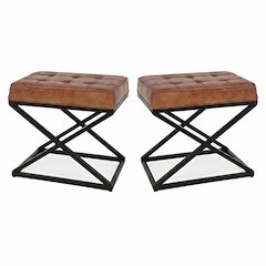 Global Archive Distressed Genuine Leather Ottoman Stool - 2 Pack
