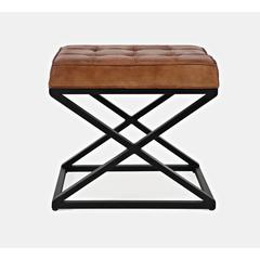 Distressed Brown Genuine Leather Ottoman Stool with Metal and MDF Base