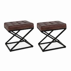 Global Archive Distressed Genuine Leather Ottoman Stool - 2 Pack