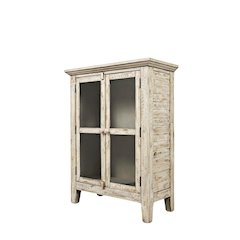 Beige Acacia Storage Cabinet - Sideboard with 2 Glass Doors and Interior Shelf