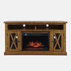 Rustic Farmhouse Solid Wood 60" Storage Console TV Stand with Electric Fireplace